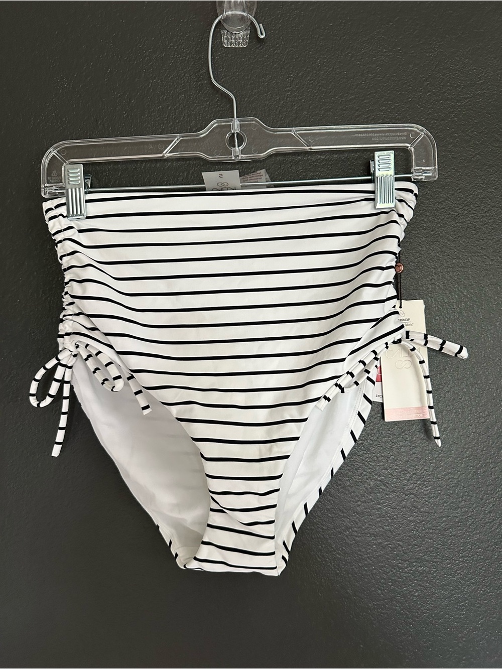 Calia by Carrie Underwood Coastal Stripe White High Rise Ruched Side Tie Bikini